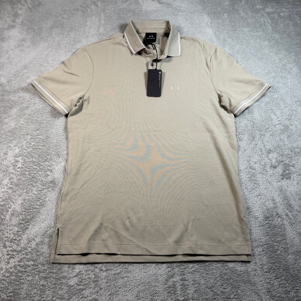 Armani Exchange Pique Polo Shirt Mens XS Tan Short Sleeve Tipped Collar NWT